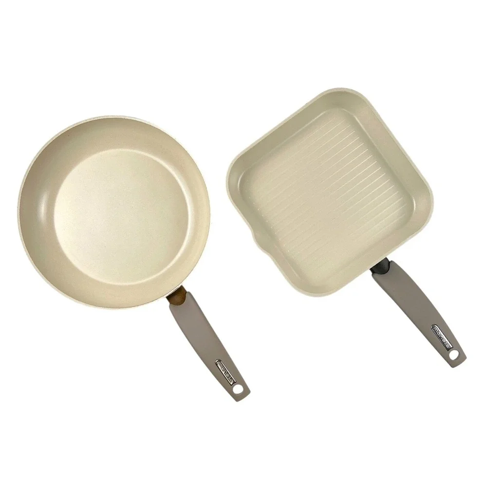 Moneta Ceramic Cookware Made in Italy 2 Pans Square‎ Grill & Round Skillet EUC